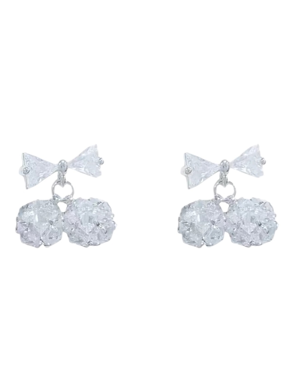 Crystal Bow Drop Earrings - Silver Tone - Picture 3 of 3